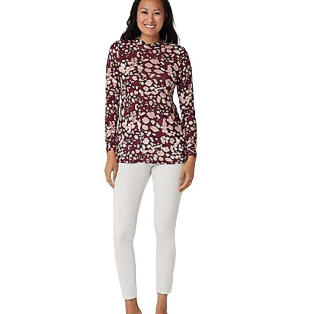 LOGO Layers by Lori Goldstein Printed Sheer Mesh Mock Neck Top XXS (404) - Picture 6 of 6